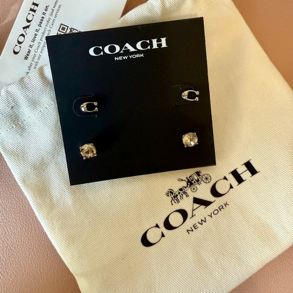 NWT Coach Signature and Stone Stud Earrings  Set - Picture 1 of 5